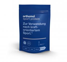 Orthomol Sport Protein ist ein Getränkepulver zur Herstellung eines Protein-Shakes mit Schokoladengeschmack 